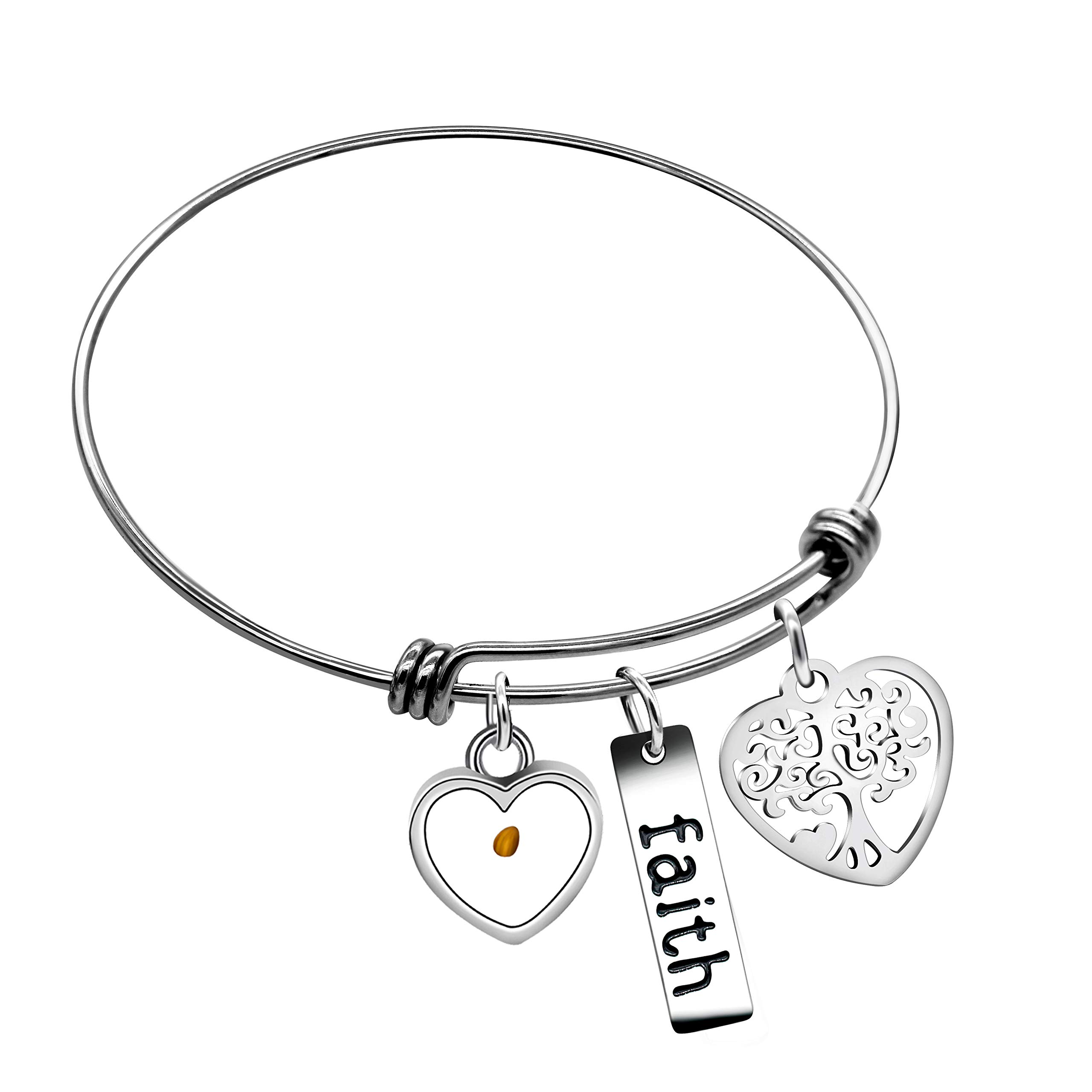 Uloveido Stainless Steel Tree of Life Bangle Mustard Seed Pendant Faith Cuff Bracelet Gifts for Women Teen-Girls Y639