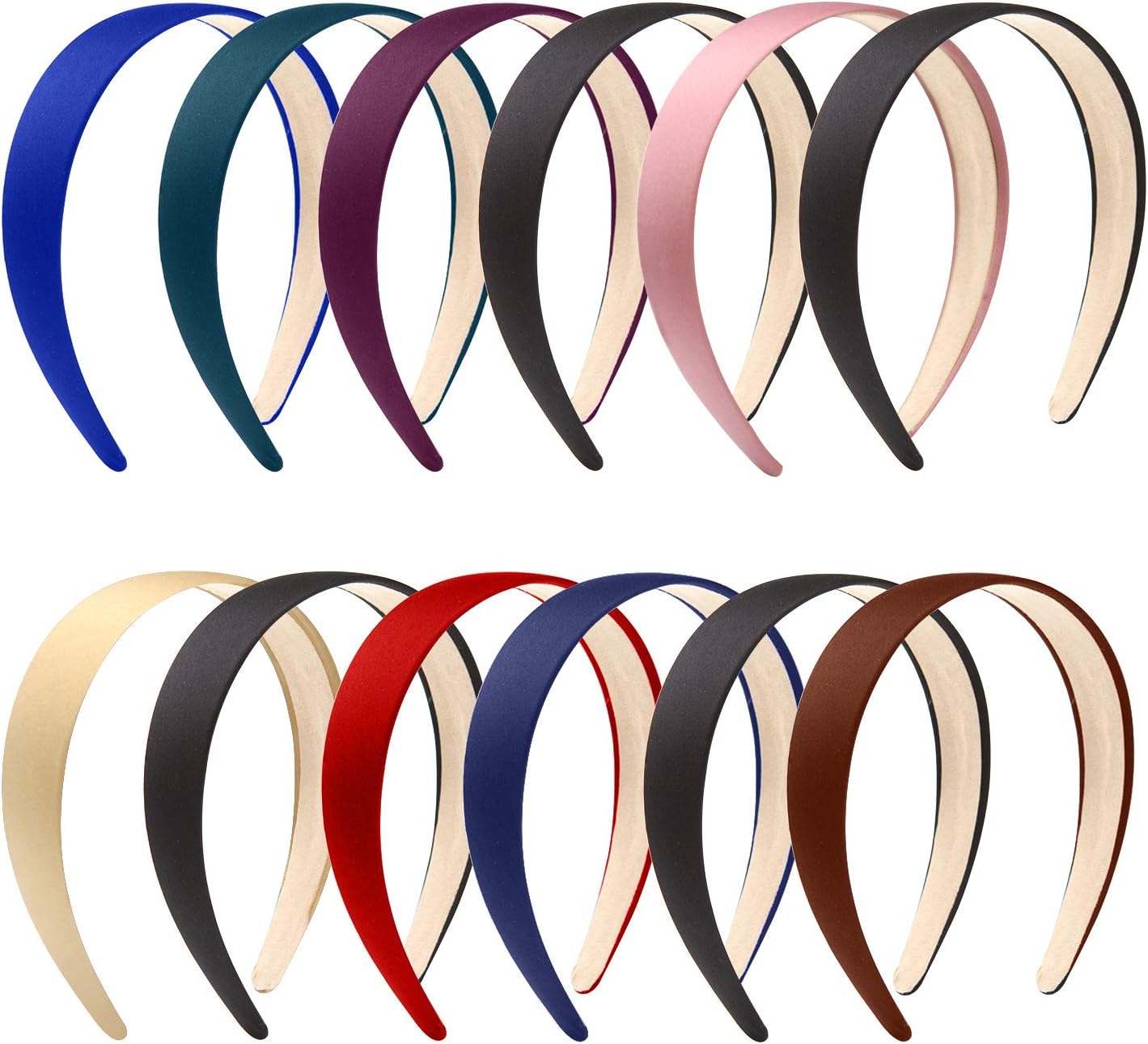 Elcoho 12 Pieces Satin Headbands Wide Anti-slip Ribbon Hair Bands for Women or Girls (Colorful)