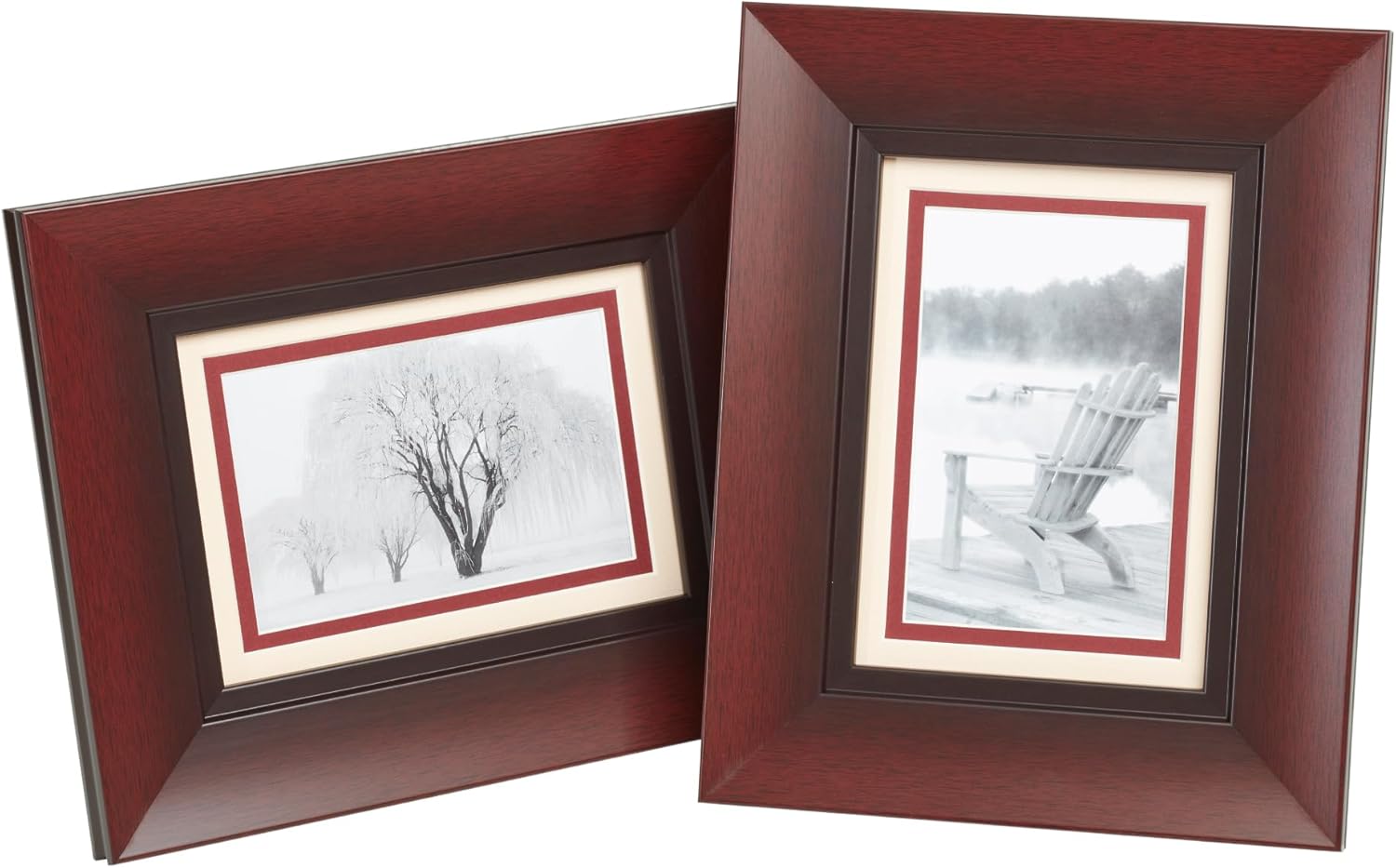 Old Town Designer Picture Frames, 5x7 Picture Frame 2 Pack with Deluxe Velour Back and Removable 4x6 Mat, Photo Frame for Desk or Wall Decor, Made from Post-consumer EPS & Acrylic Glass, Walnut