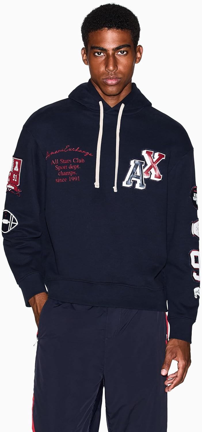 Armani Exchange mens Multi Patch Hoodie Sweatshirt - Image 4