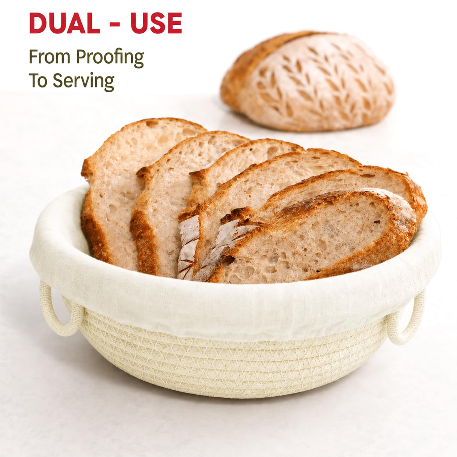 Banneton Gärkörbchen aus Baumwollseil, rund, oval, Sauerteigkörbe mit Einlagen und Abdeckungen, handwerkliches Brotbackzubehör für Teiggärten, 4 Stück