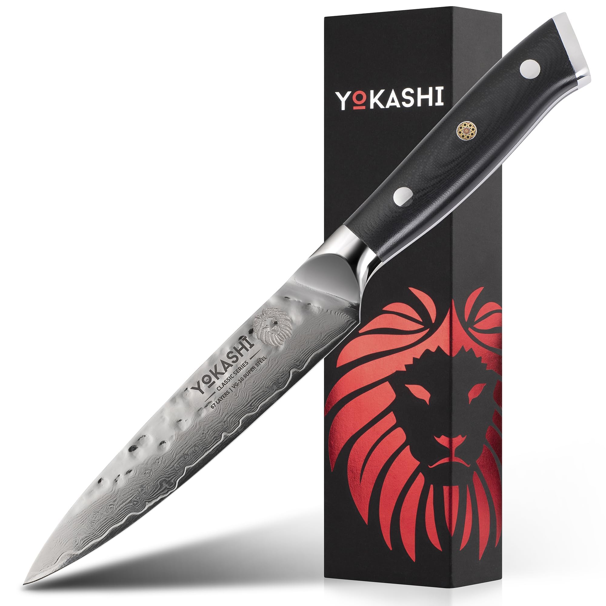 YOKASHI Paring Knife 5 inch - Japanese Knife 67-Layers Damascus Steel, Full Tang VG-10 Handle - Kitchen Knife for Chopping, Slicing & Dicing, Chef