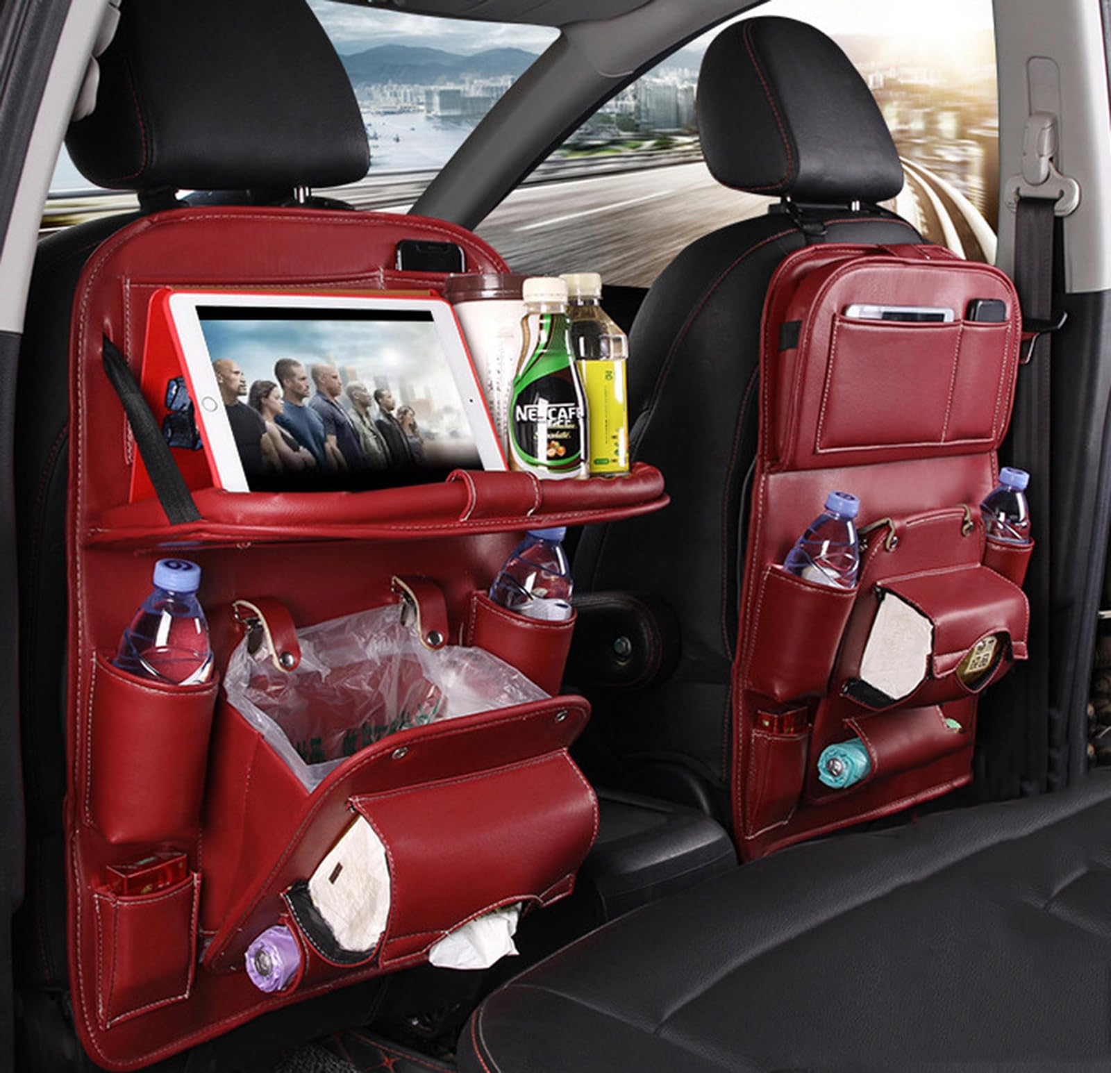 LAGNY Maty ochronne na siedzenia samochodowe dla Tesli Model S/Model X/Model Y/Model 3, wodoodporne organizery samochodowe, B Wine Red
