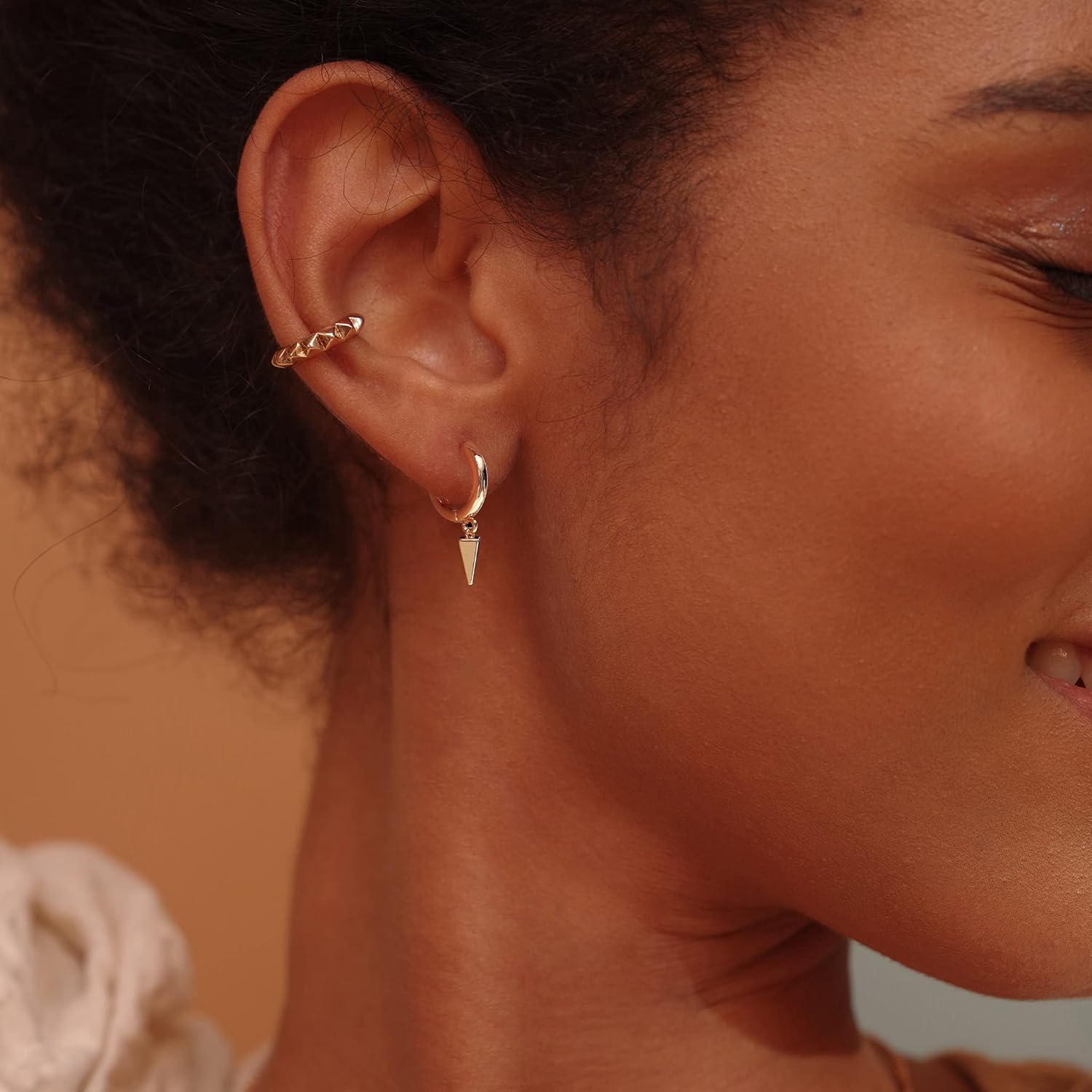 FETTERO Gold Hoop Earrings 14K Glod Plated Lightweight Huggie Hoops Dangle Snake Lock Love Heart Earrings for Women Hypoallergenic Earrings Dainty Wear - Image 3