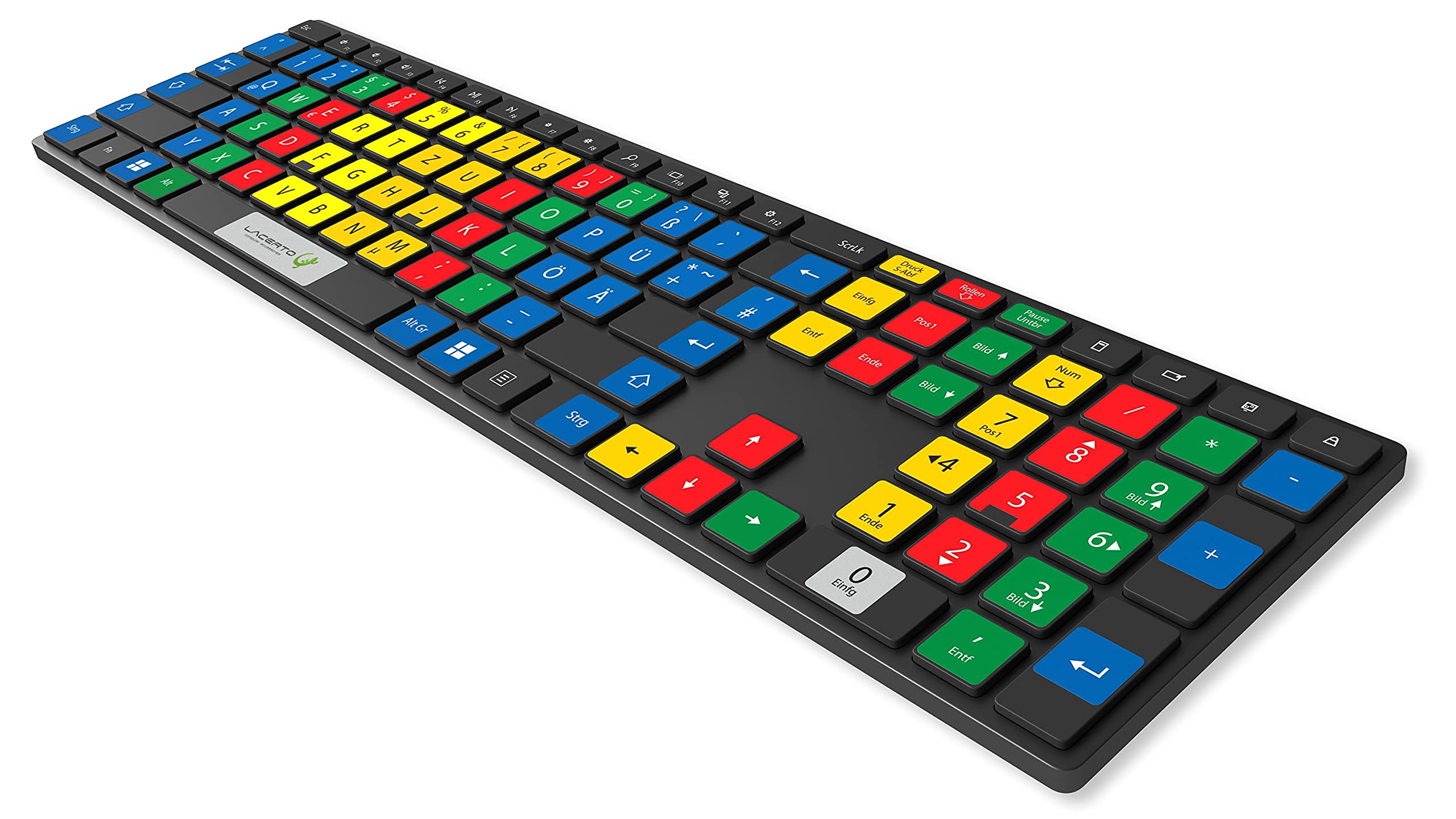 Adhesivo para teclado alemán para PC y portátil con codificación de color para sistema de 10 dedos, incluye teclas adicionales (13 x 13 mm)