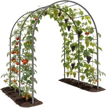 A ANLEOLIFE Garden Arch Trellis for Raised Garden Beds, Heavy-Duty Metal Archway, Bed-Mount or In-Ground Install, Deep-Insert Stability for Cucumbers, Beans, Gourds & Squash, Quartz Gray