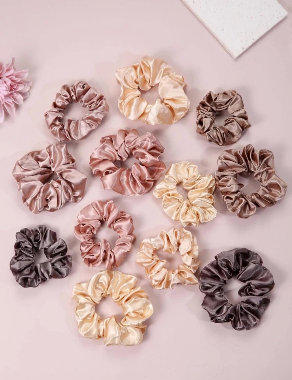 12pcs/Set including 6Large & 6Medium Satin Silk Colorful Hair Scrunchies, Soft Elastic Silk Scrunchies - Image 2