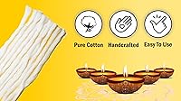 Vista 2 de 100 mechas de algodón para Diya hechas a mano largas de algodón para Puja Pooja Jyot Batti para lámpara de aceite, diyas para Diwali, Deepawali