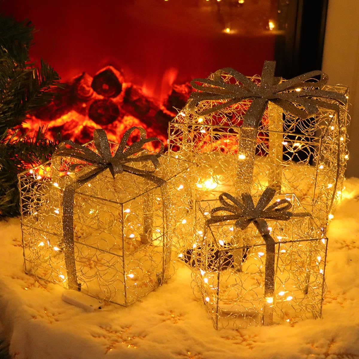 Christmas Lighted Gift Boxes Decorations, Pre-lit Light up Box with 80