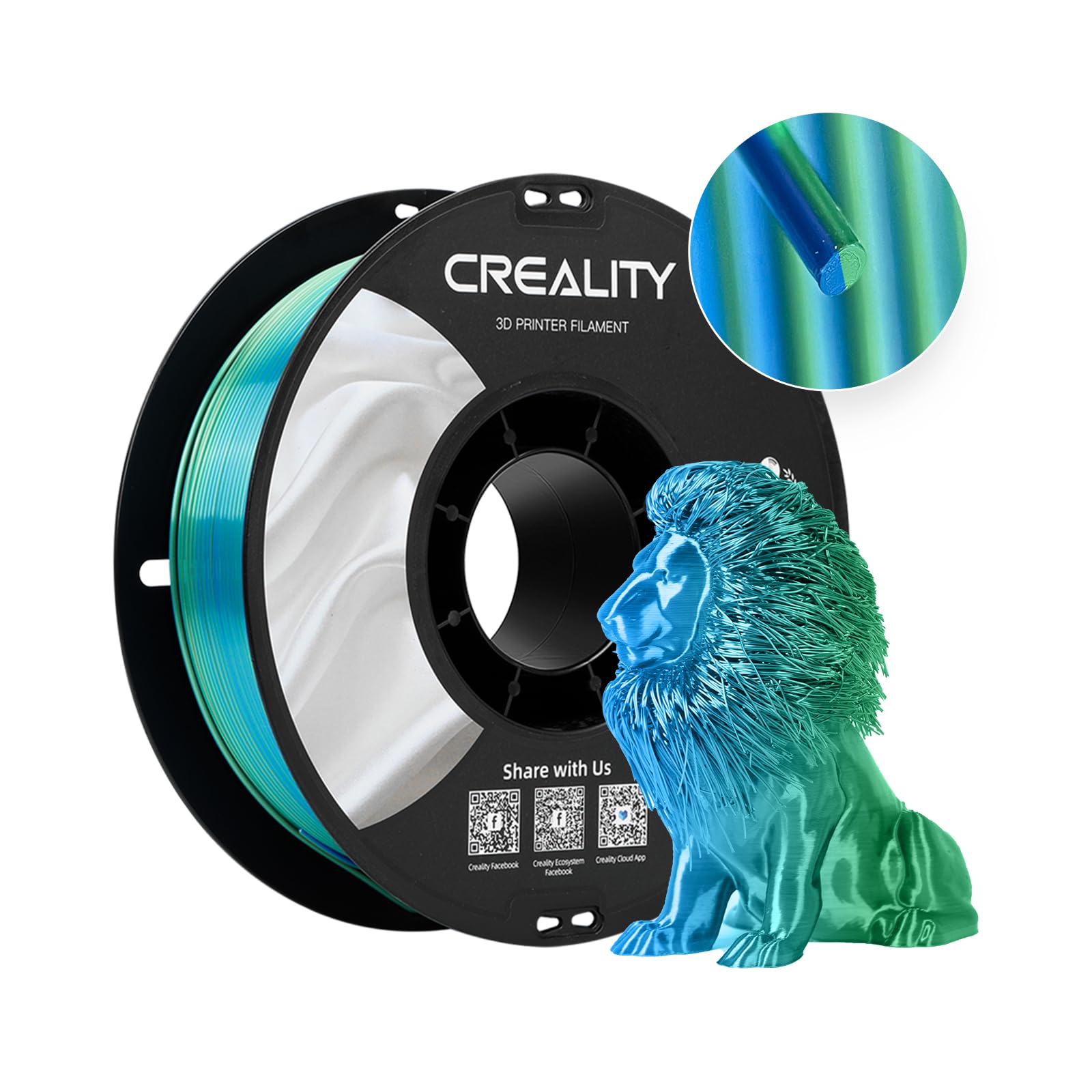Creality Silk PLA 3D Printer Filament, 1kg, Blue-Green Multi Color