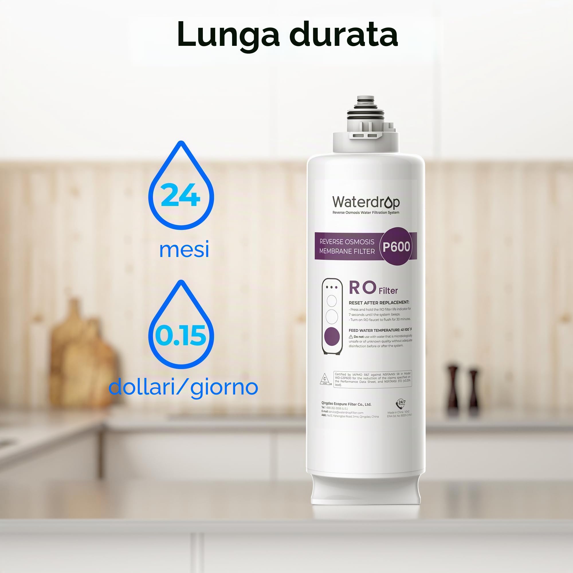 Waterdrop Filtro WD-G3P600-RO, certificado NSF, repuesto para sistema de ósmosis inversa WD-G3P600, 2 años de vida útil