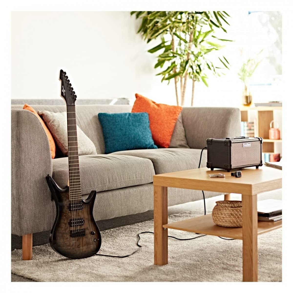 Gear4music Harlem chitarra elettrica 7 corde - Trans Nero | Istantaneamente suonabile per rock moderno e metal, bobina aperta e humbucker chiuso per un tono pieno