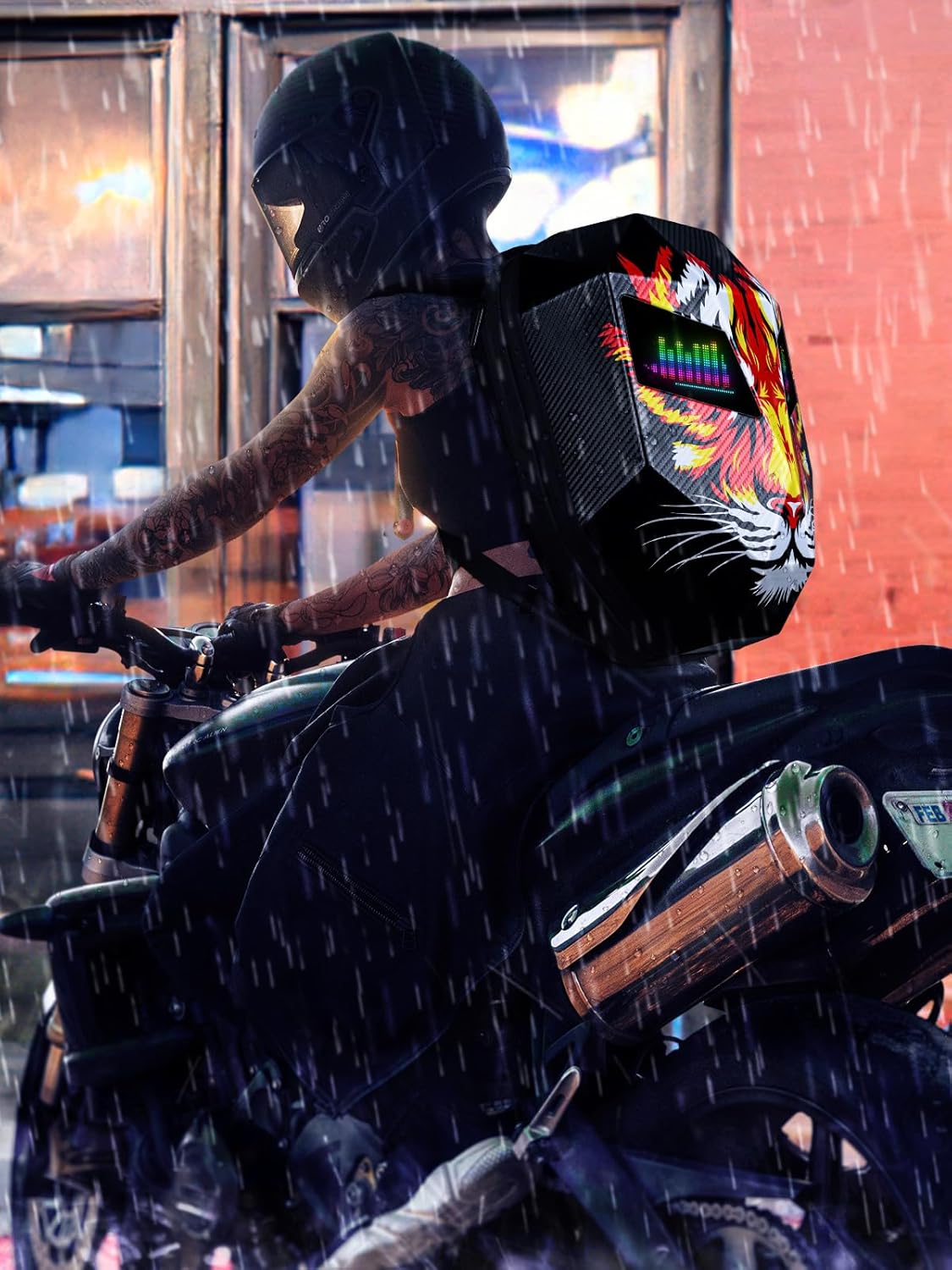 LED Motorcycle Backpack 19", Animated Digital Backpack with Programmable Moving Eyes, Perfect Tech Gear for Style and Fun, Tiger Knight - Image 4