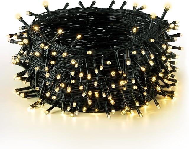BUICXJKZ Christmas Tree Lights Warm White Fairy Lights 20M 200 LED Waterproof, 8 Light Modes for Outdoor & Indoor Xmas Tree Decorations