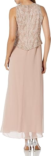 Miniatura 4 de J Kara Vestido acampanado sin mangas con cuentas de 2 piezas para mujer