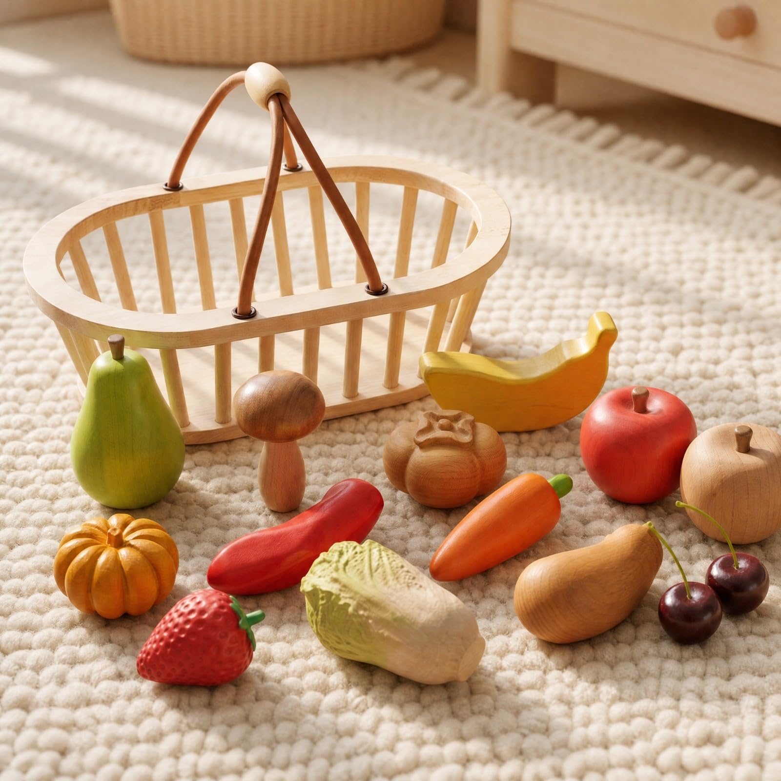 23 Pezzi Giocattolo di Cibo Finto Colorato Set di Alimenti Vegetali in Legno Realistico Accessori Giocattolo per Apprendimento Precoce