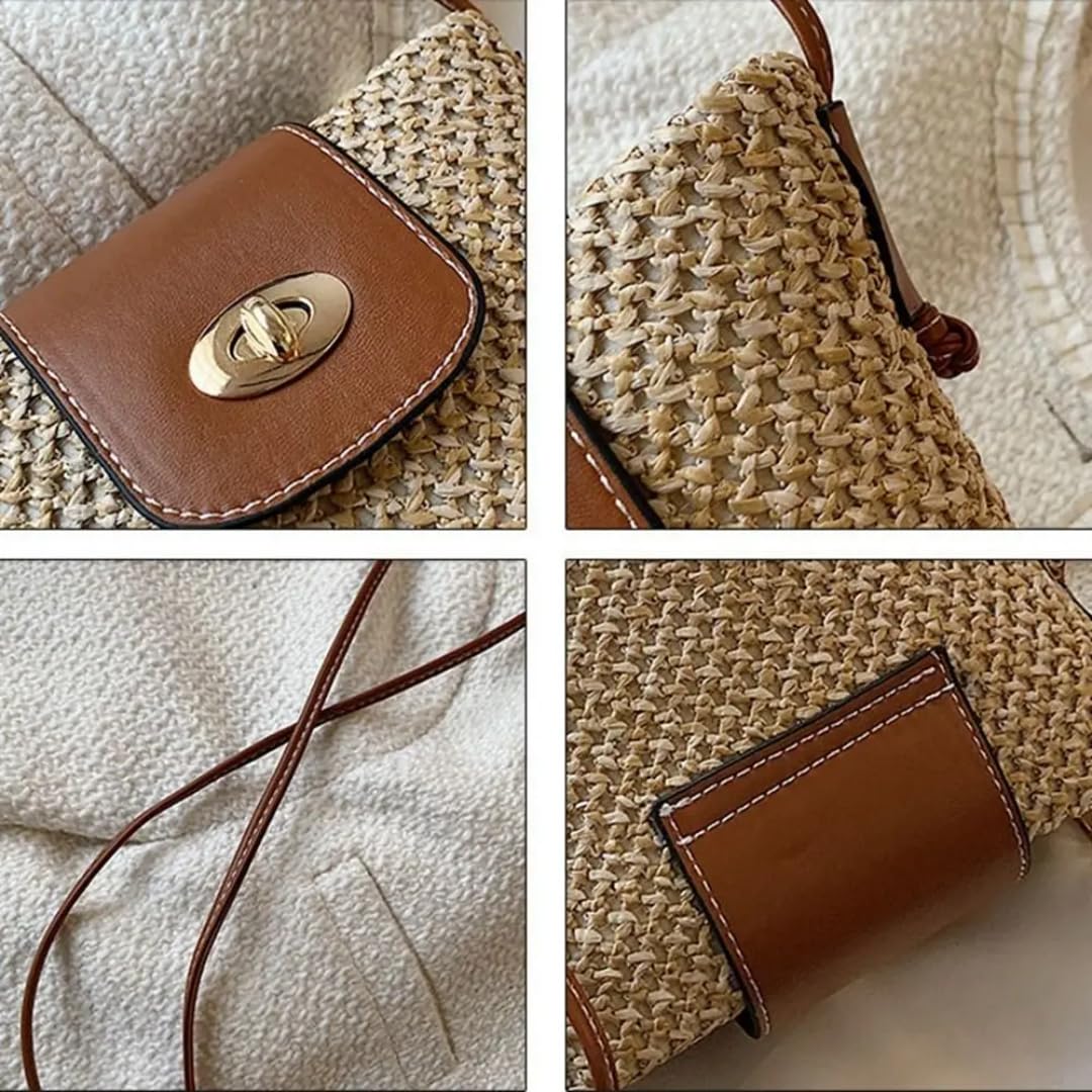 Strohtasche Trendige handgemachte Bohemien-Style Crossbody-Tasche Beach für Frauen(L)