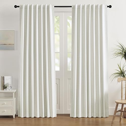 Miniatura 19 de UHITECH - Cortinas opacas de 84 pulgadas de largo, juego de 2 paneles de lino natural, 100% opacas, cortinas negras para dormitorio, sala de estar,