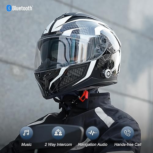Miniatura 7 de Casco de motocicleta FreedConn de cara completa Bluetooth 5.0 integrado de 2 vías, intercomunicador DOT FMVSS-218 clasificado, casco de moto de