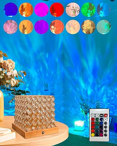 Proyector de luz de onda oceánica, lámpara de mesa de cristal, control táctil, proyector de lámpara de onda de agua, luz nocturna de 16 colores RGB