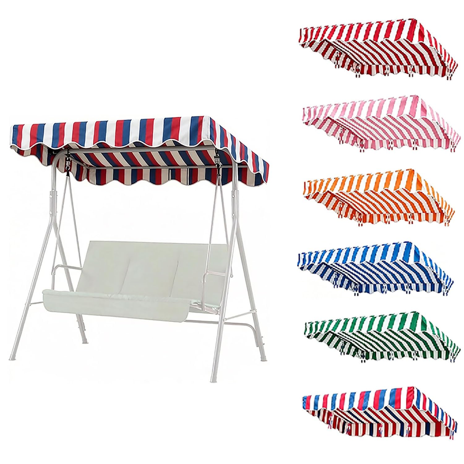 YCXHGK Striped Swing Canopy Replacement Cover 2/3 Seater, 63×43.3in 76.8×45.3in Garden Hammock Chair Top Cover Shade, Striped Porch Swing Top Cloth(Blue Red,164x114cm/64.6x44.9in)