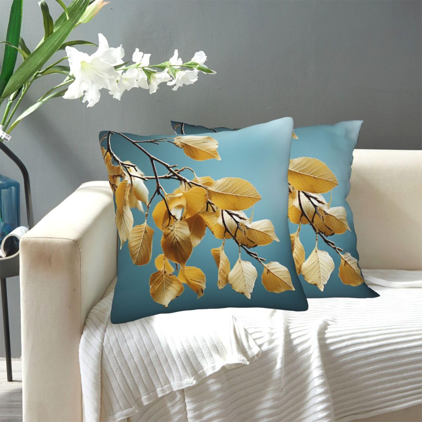 FekiLoot Decorative Throw Pillow Covers Modern Farmhouse Pillowcase Double Sided Cozy Cushion Cover for Sofa Couch Bed 20"X20" Birch Leaves