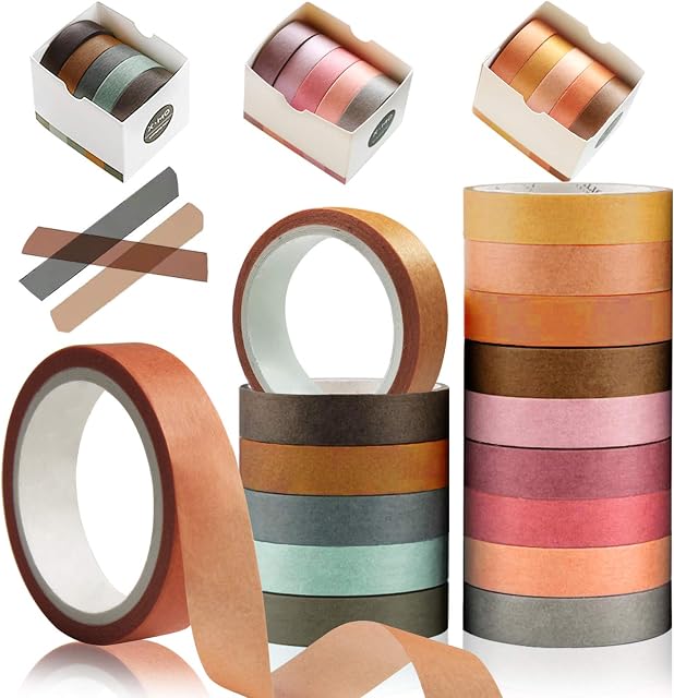 3 Boxes Solid Color Washi Tapes, Kalolary Colorful Masking Tape Set Labeling Craft Tape for DIY Thanksgiving Autumn Fall Decorations Scrapbooking Supplies, Kids Teachers & Painters (5 Rolls in a Box)