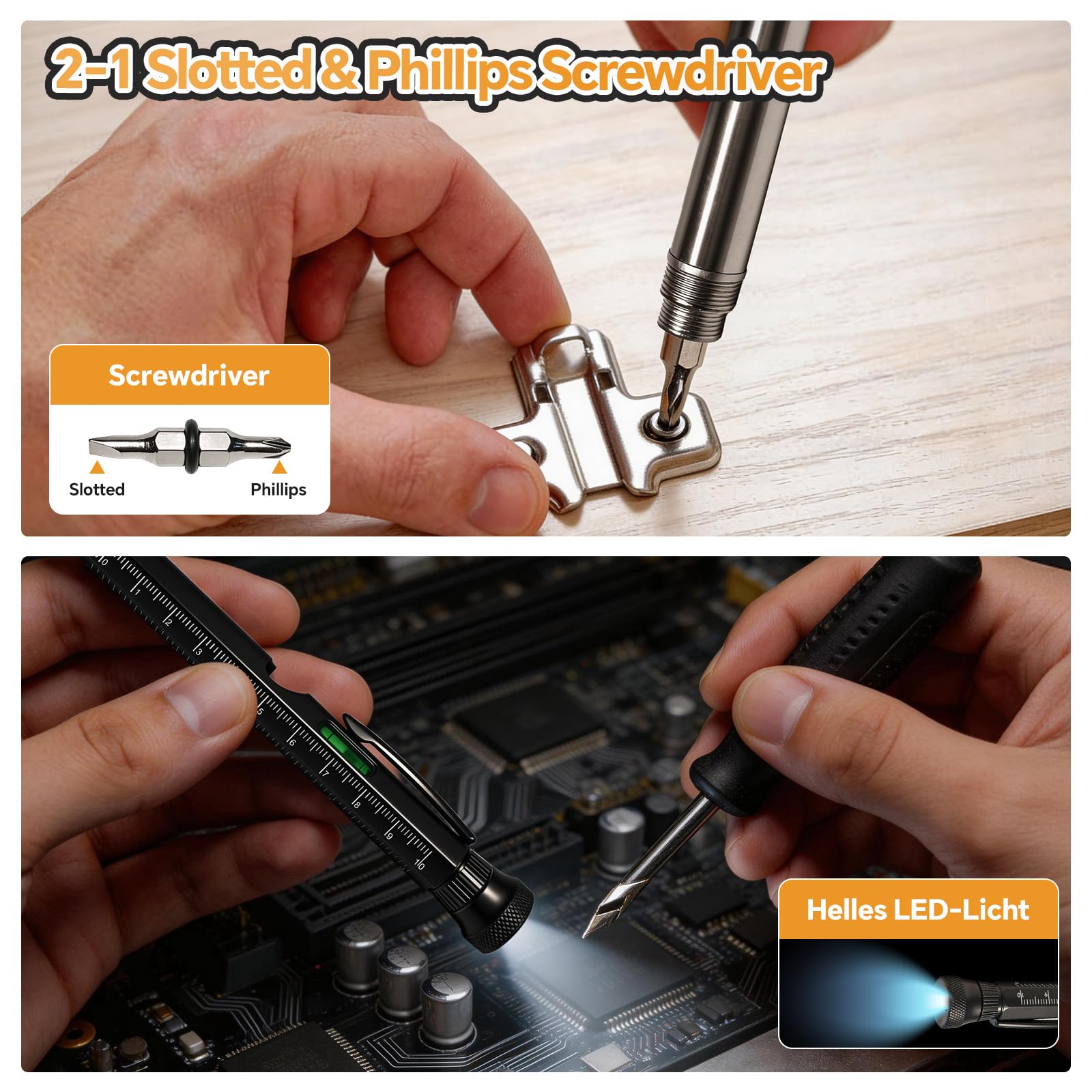 Penna Multifunzione 12 in 1 Gadget Uomo, Strumento Fidget Antistress