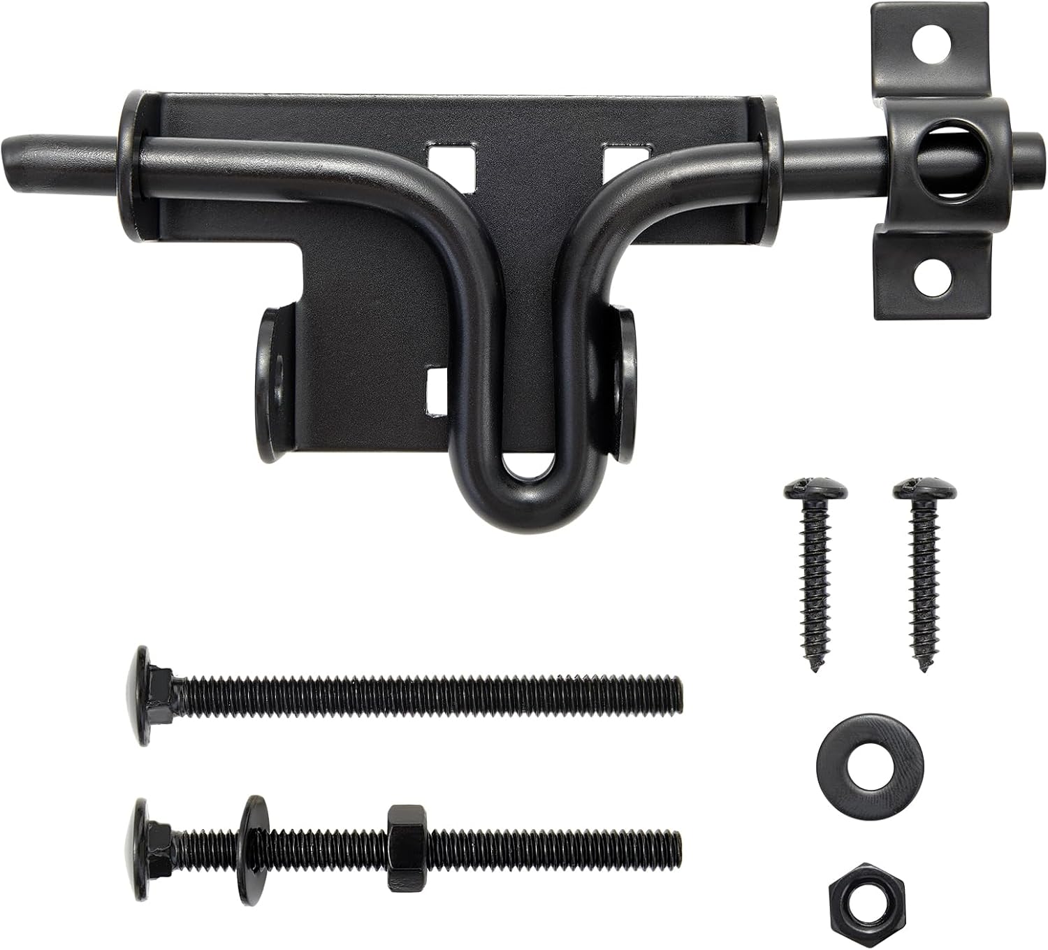 Slide Bolt Latch, 6.5 Inch Black Sliding Gate Lock for Wooden Fences, Shed Doors & Barn, Outdoor Metal Bolt Lock with Handle, Easy Install Latch Hardware