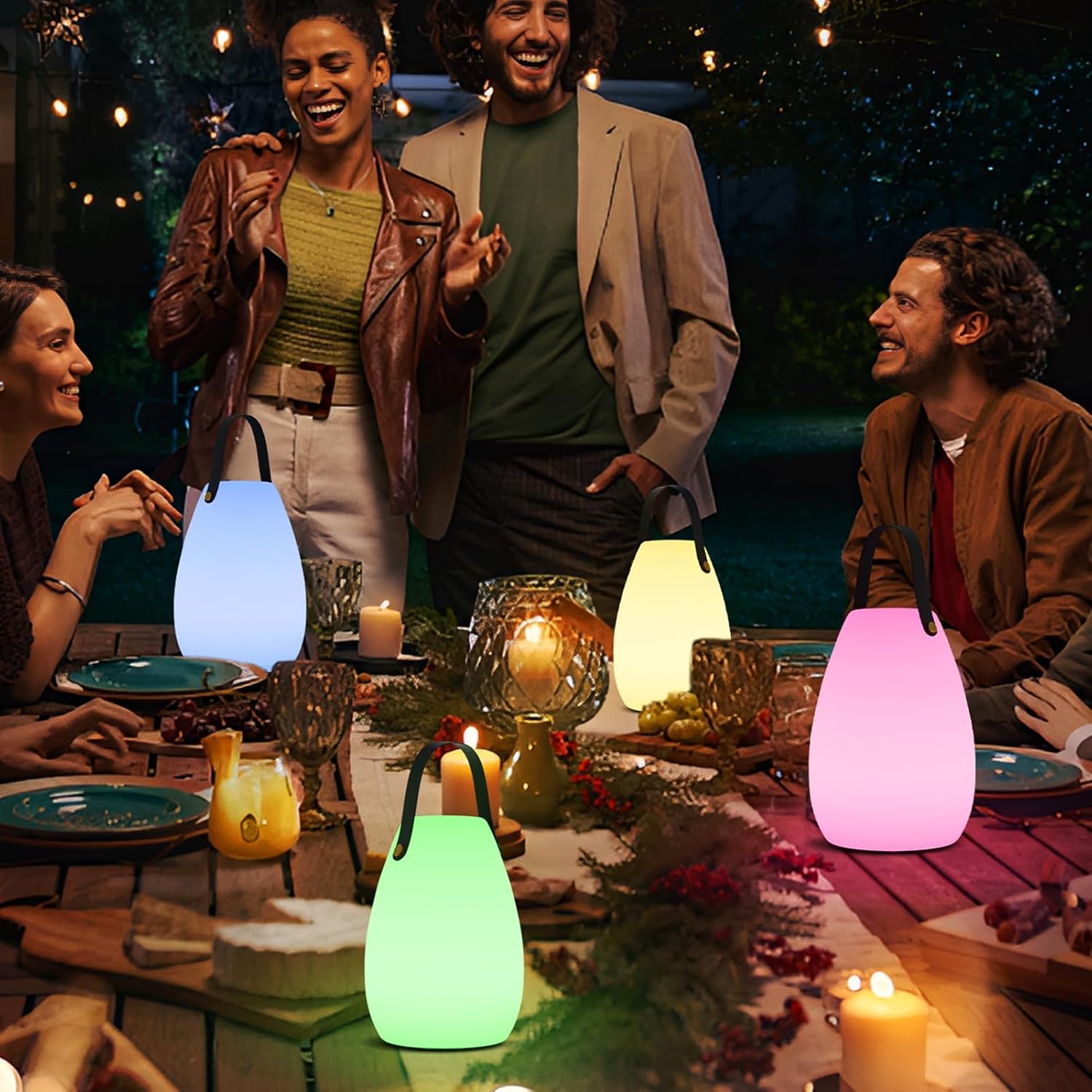 uuffoo 2 Pack Portable Outdoor Table Lamp - Dimmable Rechargeable Night Lights w/ Remote and 7 RGB Colors, IP44 Water-Resistant Hanging Lantern for Patio, Tent, Bedroom, Garden, Emergency - Image 8