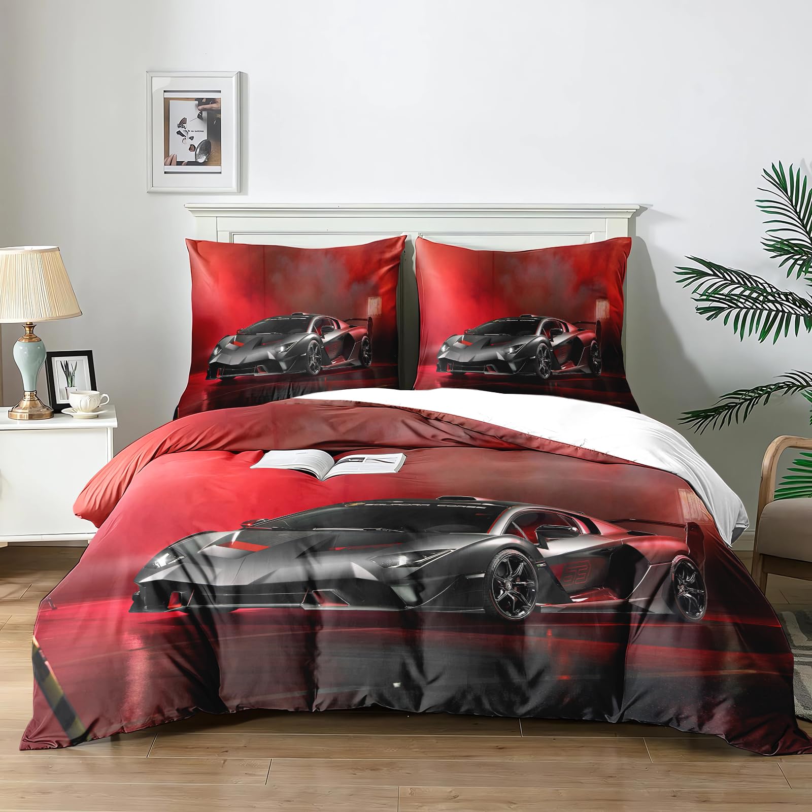 Yzehomijia Racing Duvet Cover Sets for Boys - 200x200 cm - Cool Extreme Sport Design in Soft Microfibre, with 2 Pillowcases.(P1×200)