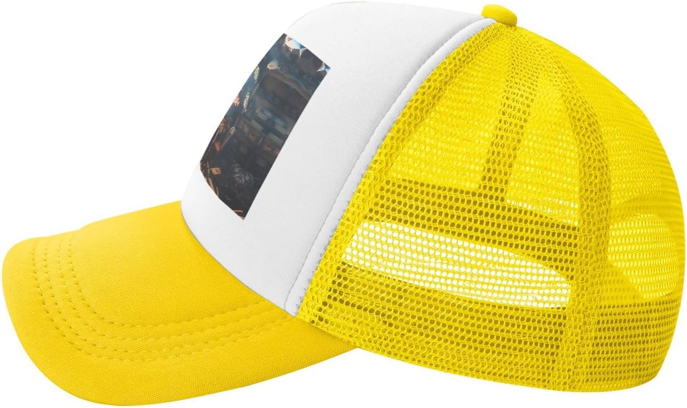 Stylish Baseball Cap for Men Women Adjustable Trucker Hat, Sun Protection, Activities and Travel Fish Floating in thebedroom Yellow