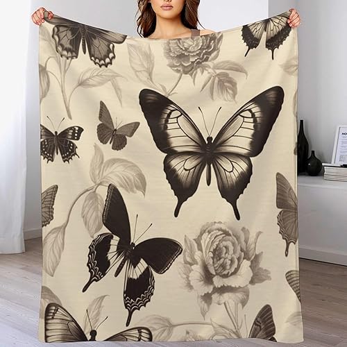 Miniatura 8 de Manta vintage con estampado floral botánico de mariposas, rústicas, beige, cálidas, acogedoras, ligeras, de granja, jardín, manta con estampado