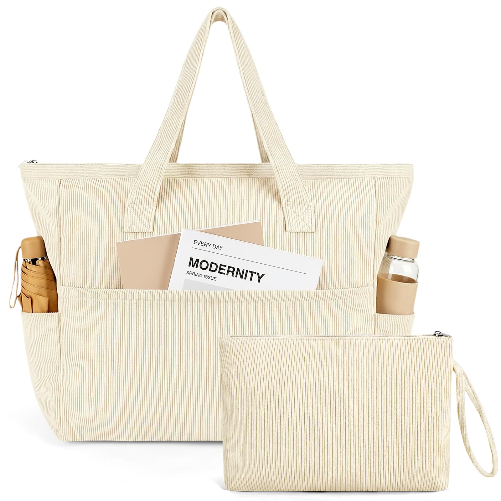 NADSSJL Cord Tasche Damen, Shopper Tasche Damen mit Reißverschluss, Tasche Arbeit Damen mit 17-Zoll-Laptopfach, Reisetasche Handtasche für Arbeit, Schule, Einkaufen und Gym