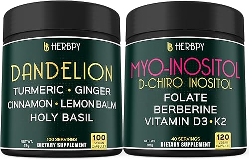 Paquete de suplemento de diente de león 6 en 1, 100 unidades y mio-inositol 6 en 1 y suplemento de D-Chiro Inositol para mujeres, 120 unidades, para