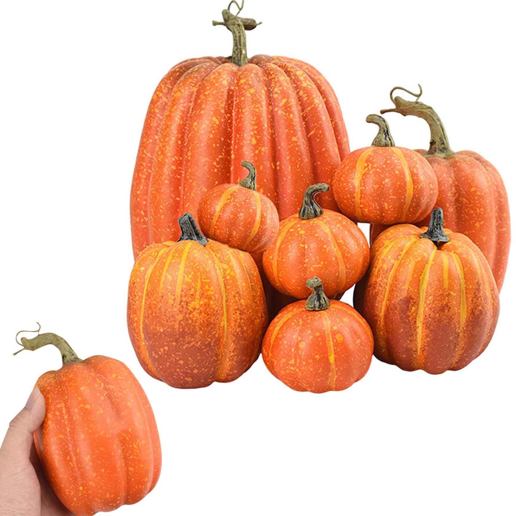 Monwssoe Halloween Decor, Halloween Artificial Pumpkins Harvest Thanksgiving Lifelike Decoration Simulation Vegetables 8PCS
