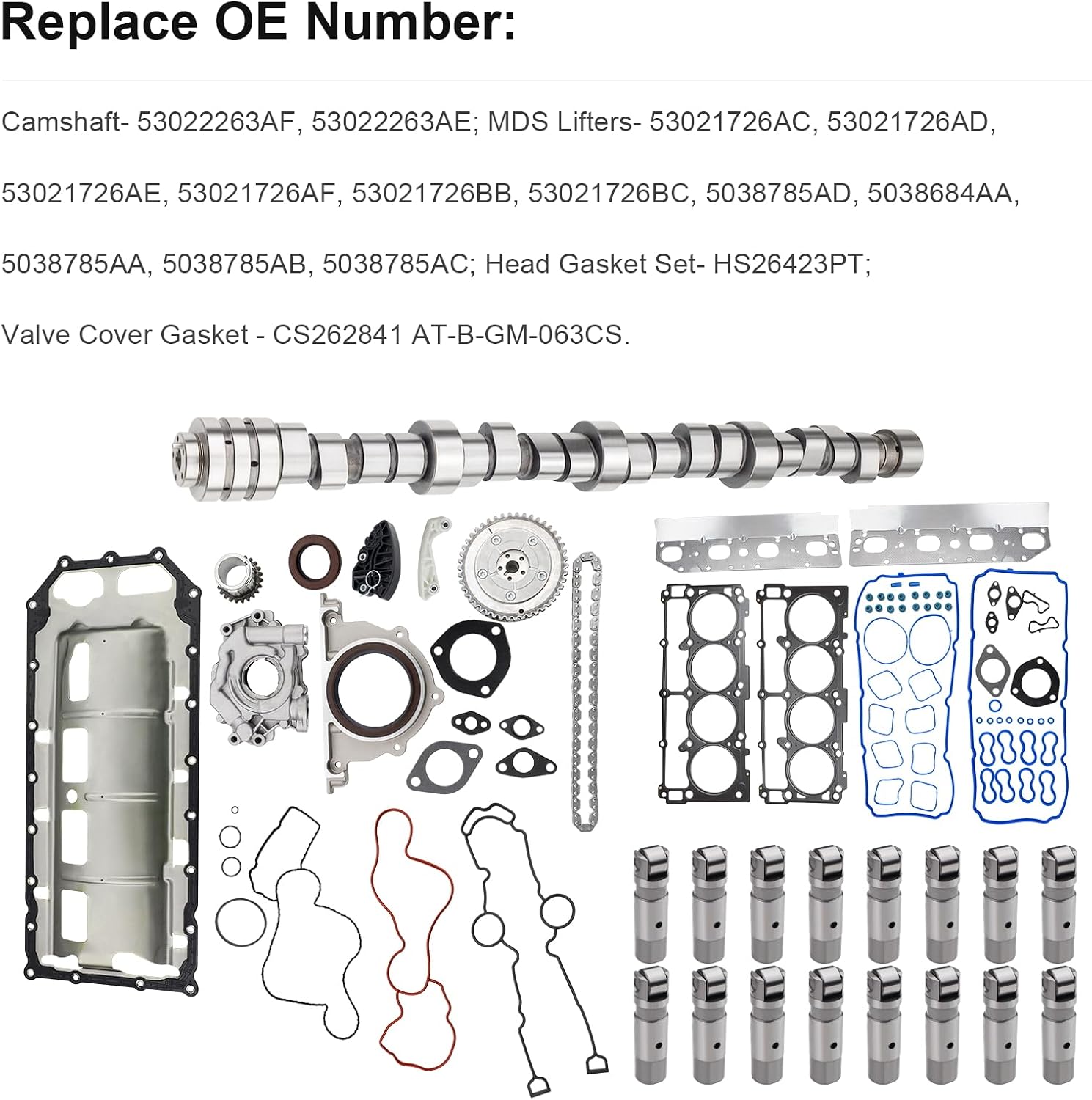 5.7L V8 HEMI MDS Lifters Camshaft Kit with Oil Pump and Timing Chain for Dodge Ram 1500 V8 2009-2015 Replace 53021726AC, 53021726AD, 53021726AE, 53021726AC, 53021726AD, 53021726AE, HS26423PT