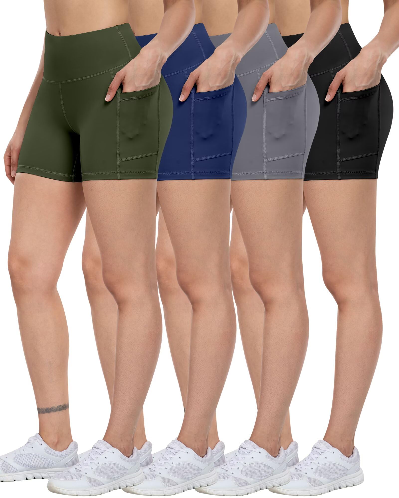 ATHVOTAR Biker Shorts Women with Pockets - 3"/5"/8" High Waisted Workout Spandex Tummy Control Gym Running Yoga Shorts