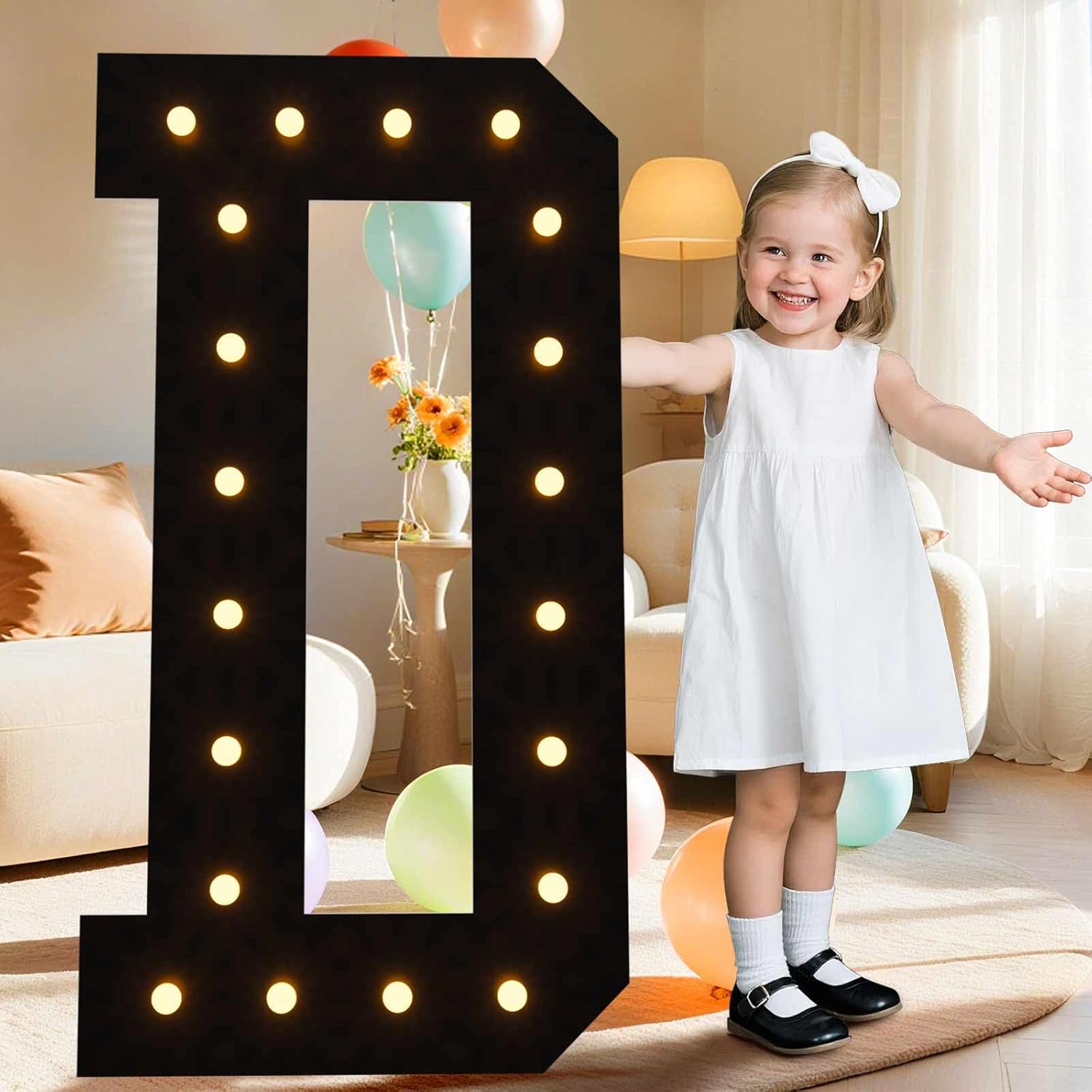 4FT Marquee Light Up Letters, Black Marquee Letters Large Mosaic Letters D, Pre-cut Foam Board Set Can Be Used for Birthday Party Grad Prom Party Decoration Wedding Event Baby Shower Black Letter D