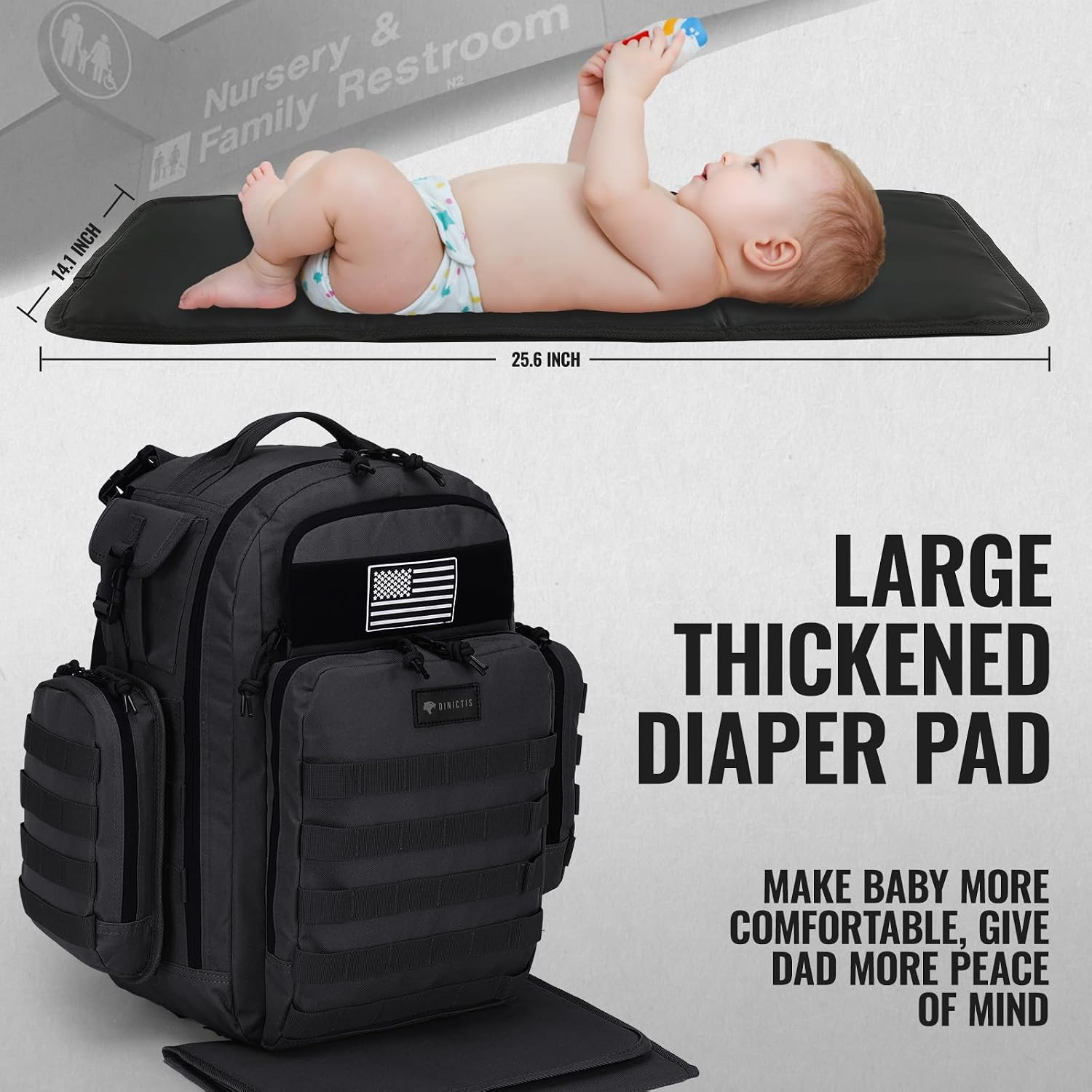 Dinictis Dad Diaper Bag Backpack with Diaper Changing Mat & Baby Hip Carrier