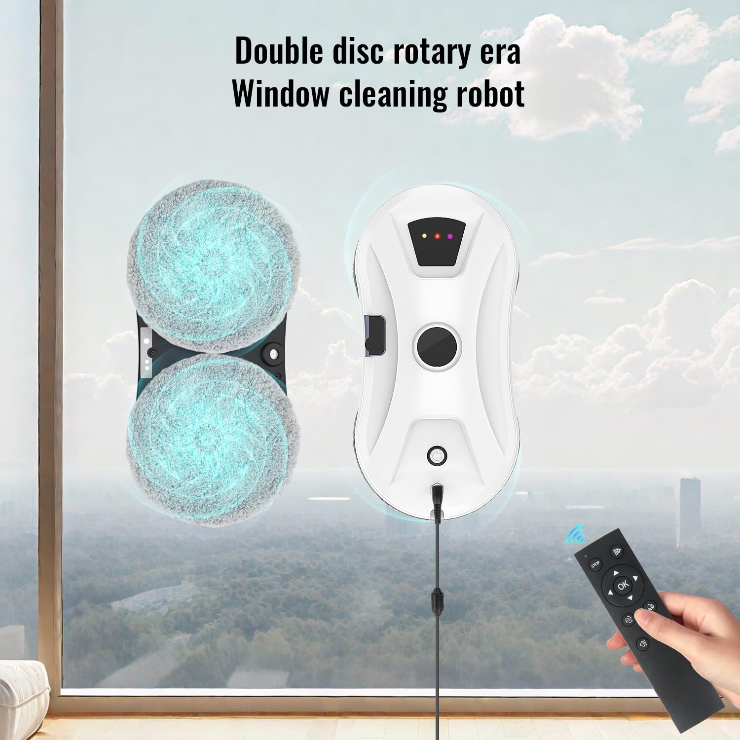 Fensterputzroboter mit Sprühfunktion, 5600 Pa Fensterroboter mit Intelligenter Navigation, 3 Reinigungsmodi, Sicherheitsseil und UPS, für Fenster, Glas, Spiegel und Fliesen