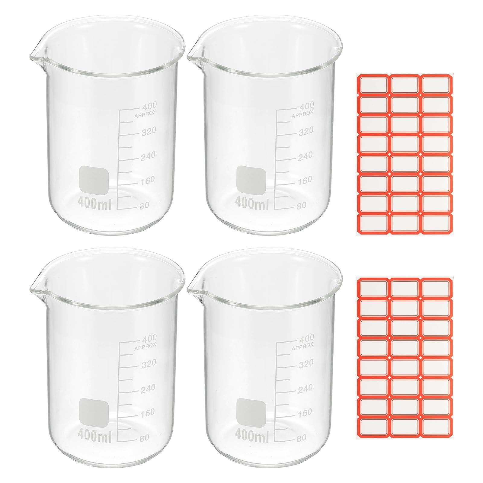 Zlewka laboratoryjna, Zlewka ze szkła borokrzemowego o pojemności 5 ml, 4 opakowania z podziałką, miarka laboratoryjna(400ml)