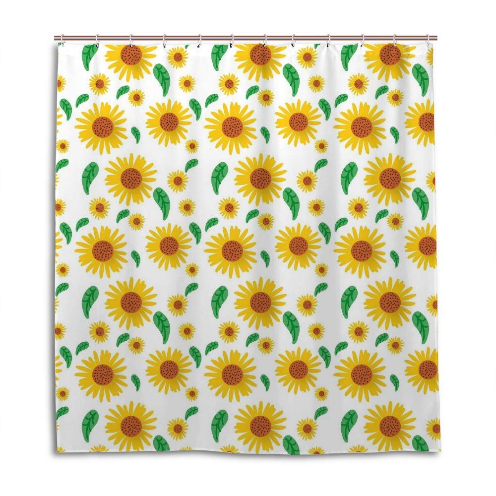 Rideau de douche polyester moderne jaune avec 12 crochets inclus pour baignoire et douche 122x183