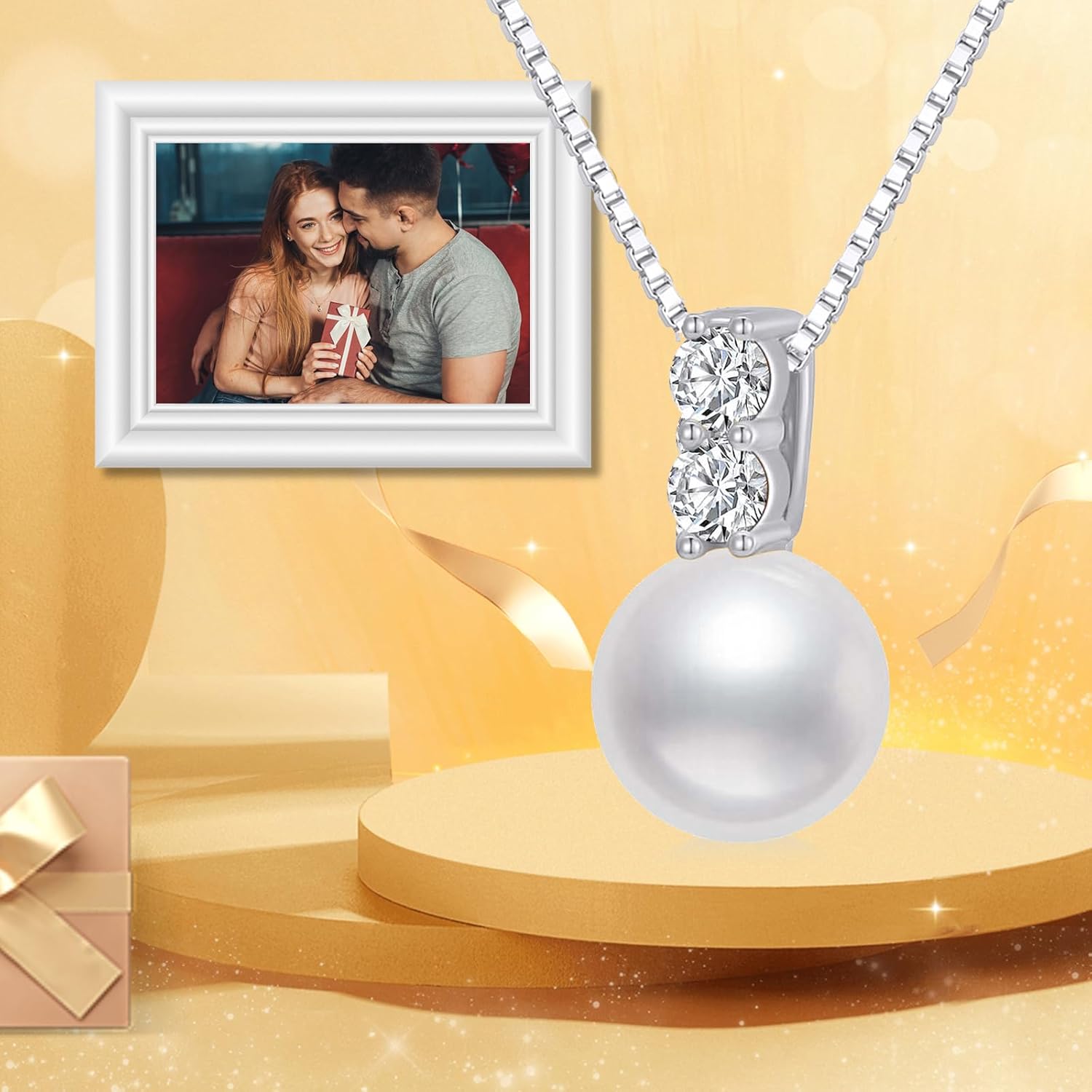 Sterling Silver 0.2 ct Lab Grown Diamond and Freshwater Cultured Pearl Necklace for Women, 16-18 Inch - Image 5