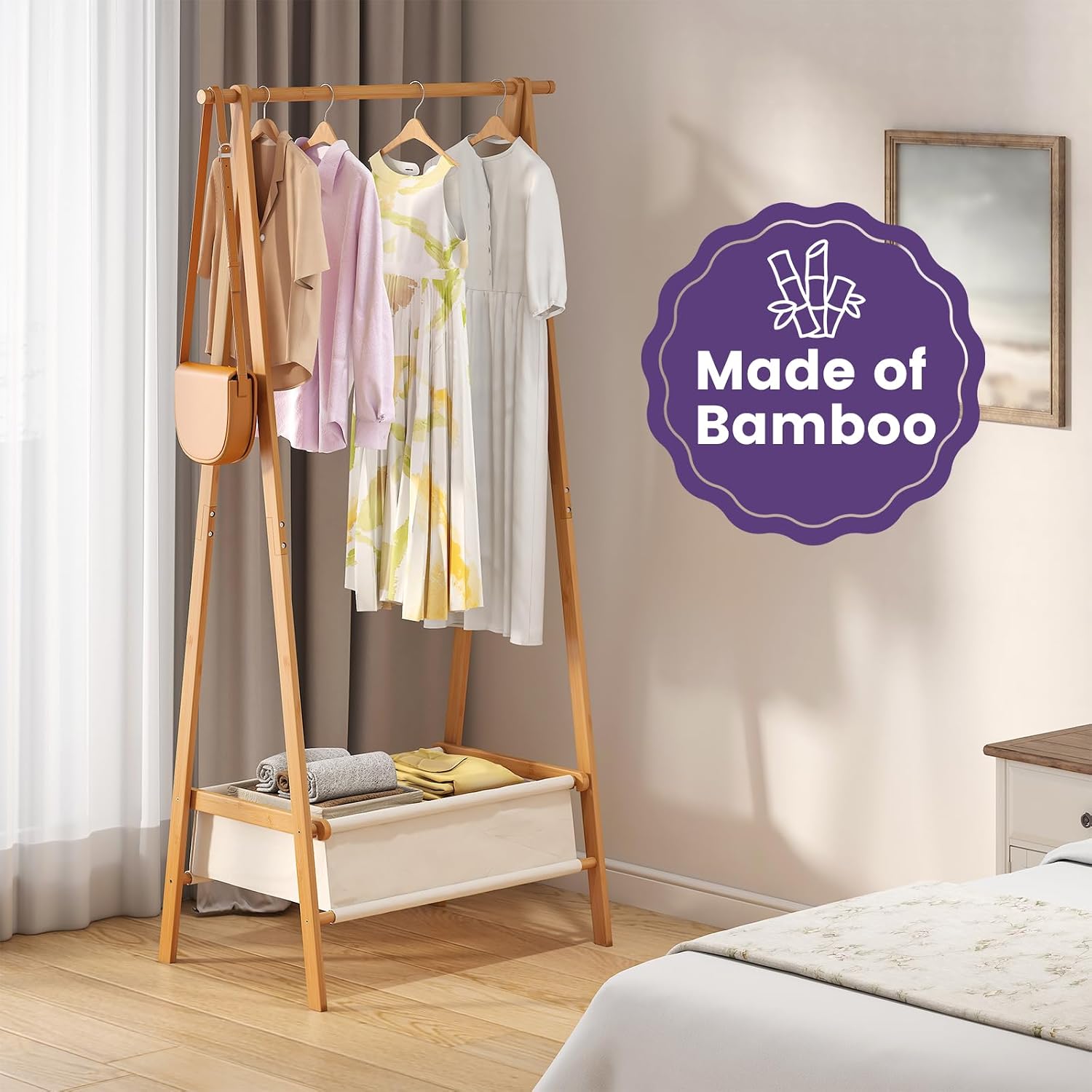 Clothing Rack, Coat Rack Freestanding for Hanging Clothes, Dress up Rack with Storage Basket,Closet Organizer for Hanging Clothes (Tall)