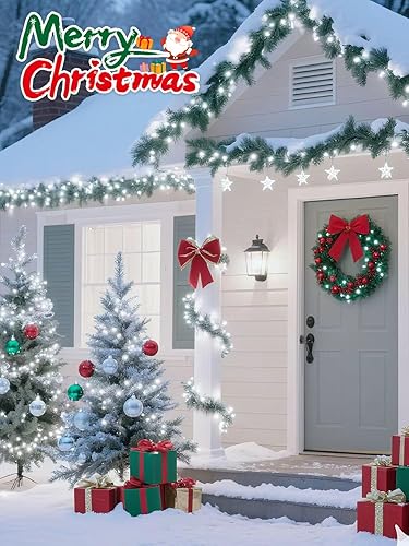 Miniatura 7 de Paquete de 2 guirnaldas de luces blancas, 200 luces LED de 72 pies (21.94m) cada una, guirnaldas de luces solares para exteriores, superbrillantes,