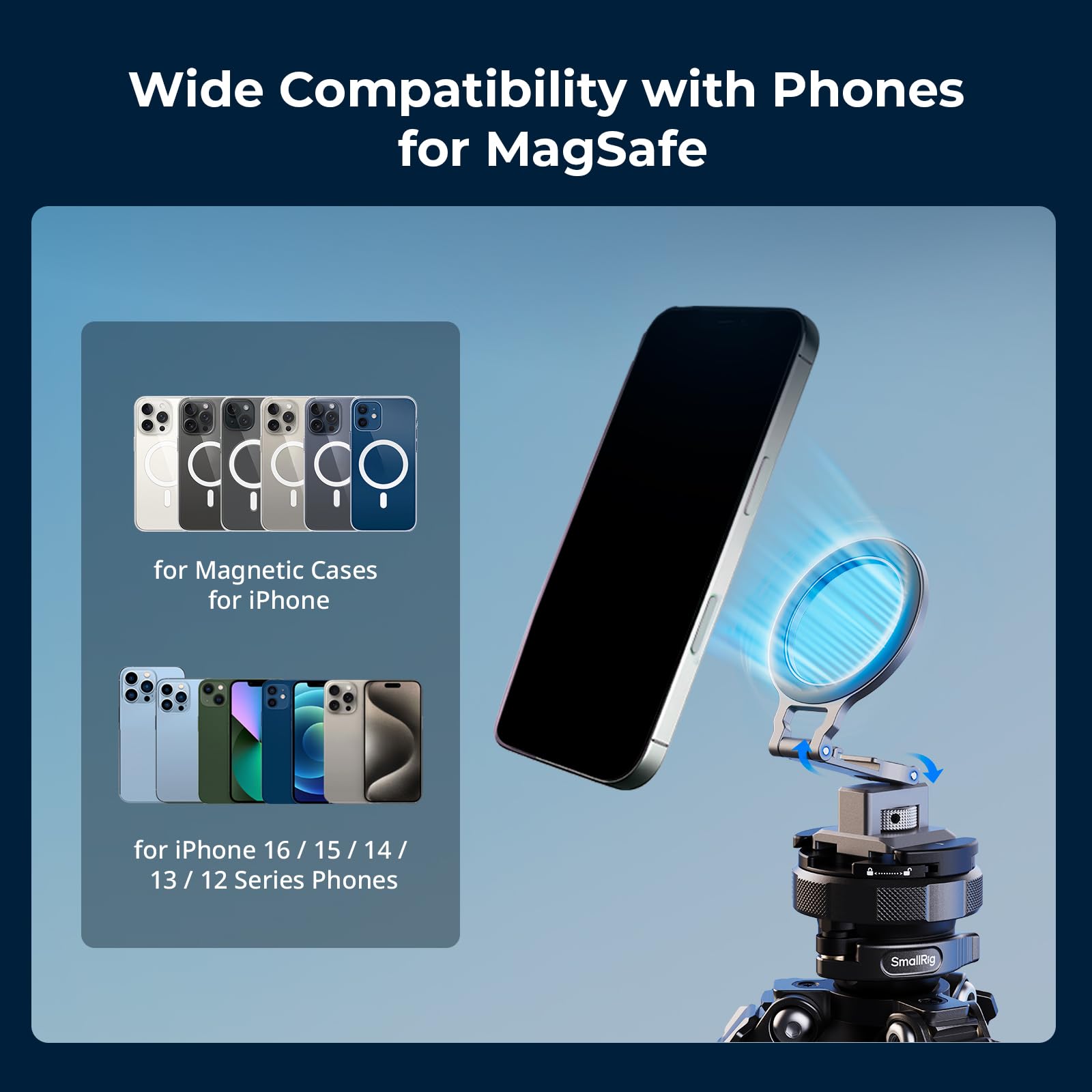 SMALLRIG Metal Phone Mount with Baseplate for Arca-Standard, Compatible for DJI RS 4 Mini, Phone Support with Cold Shoe Mount, Phone Tripod Mount for iPhone 16 15 14 - 5339