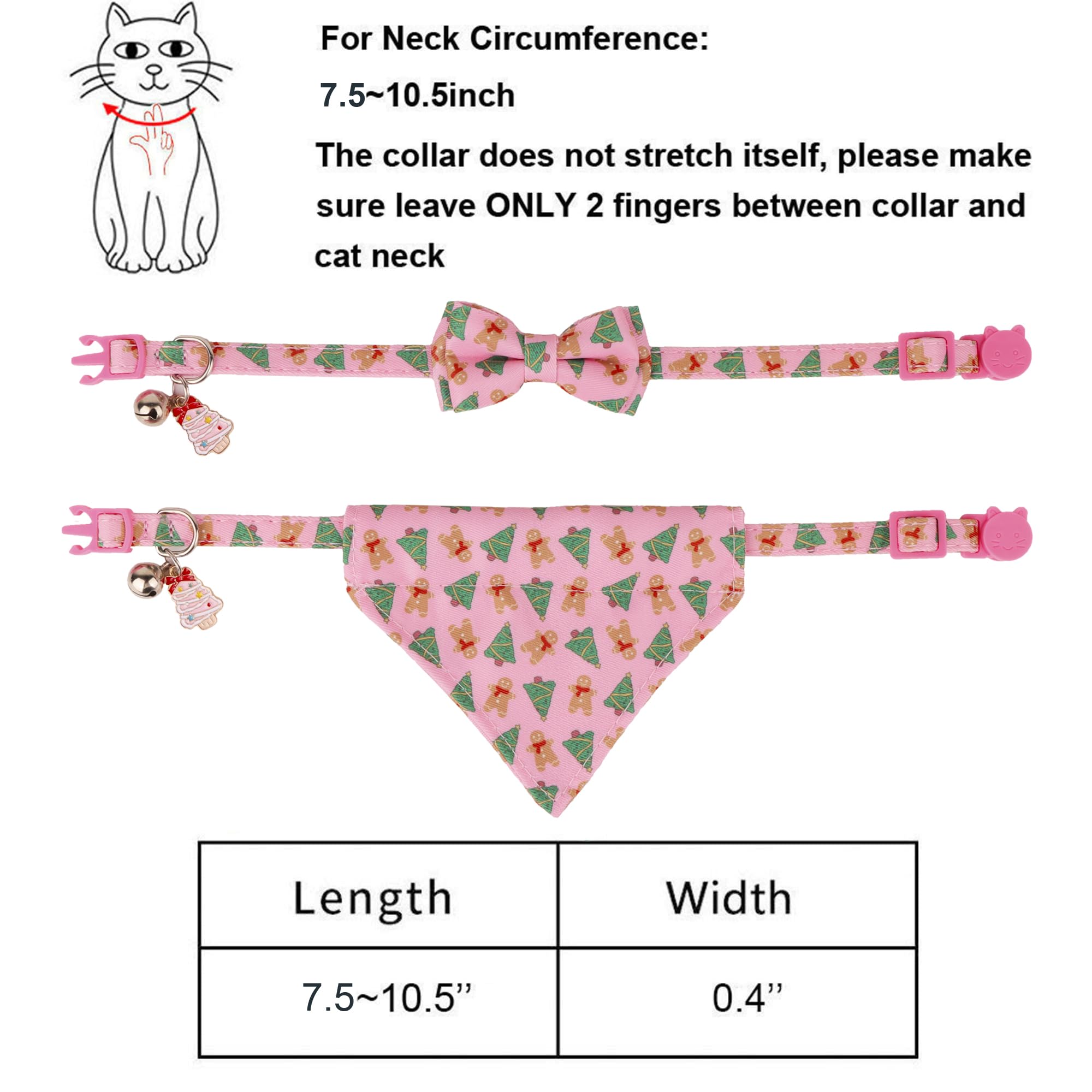 ADOGGYGO Collar de gato de Navidad rosa con pajarita, collar de bandana de gatito de Navidad, collares de Navidad para gatos y gatitos (Navidad)