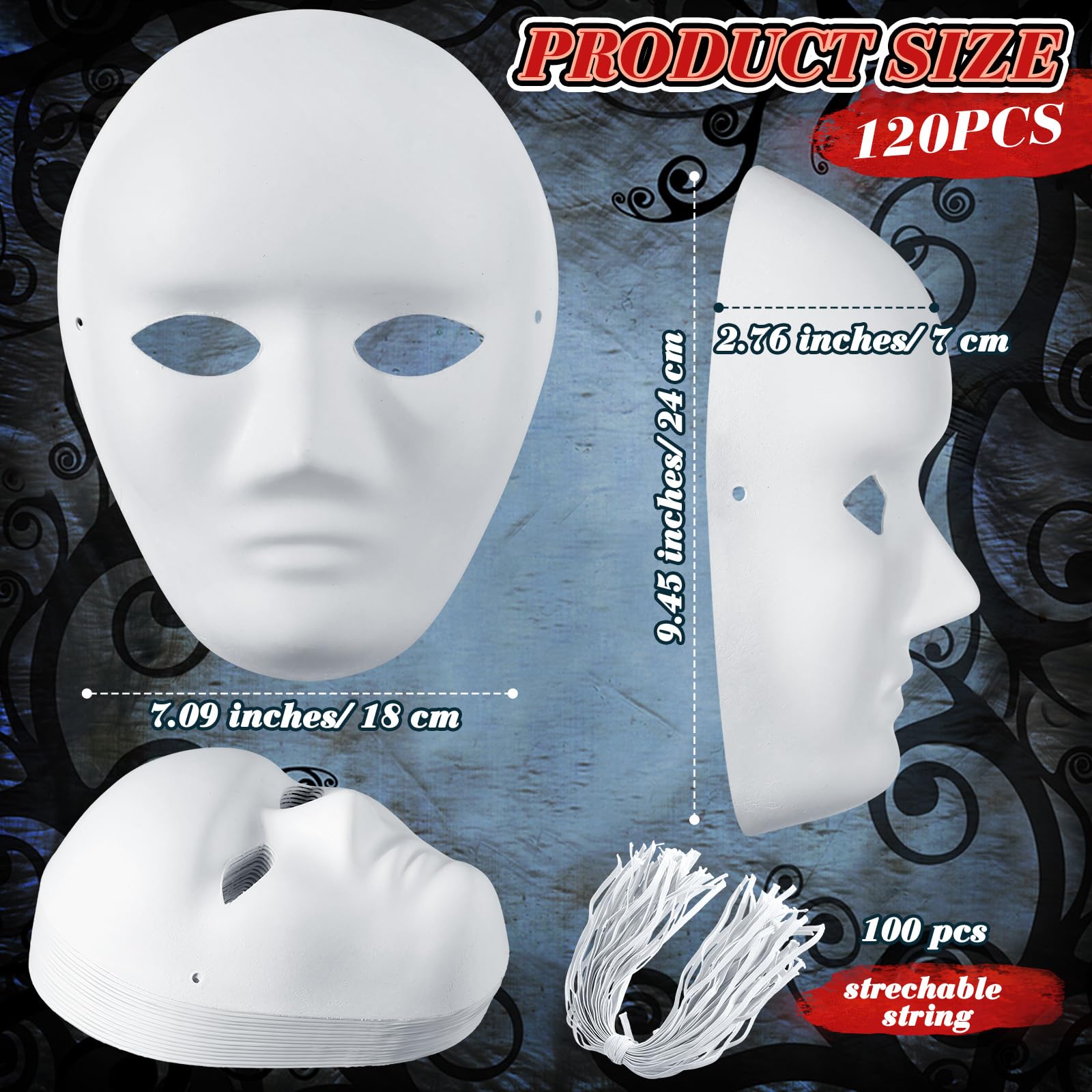 Hiboom 120 Pcs Paper Mache Mask Bulk DIY Full Face Paintable Paper Mask Personality Creative Free Design Art for Masquerade