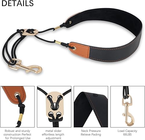 Miniatura 2 de RANMING Correa para el cuello de saxofón de cuero con gancho giratorio cerrado y anillo de goma, ajustable para saxofón soprano alto tenor y